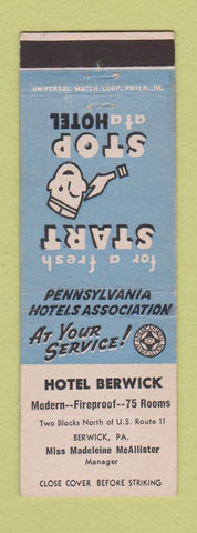 Matchbook Cover - Hotel Berwick PA bellhop