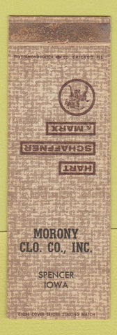 Matchbook Cover - Hart Schaffner Marx Men's Clothes Morony Spencer IA WEAR