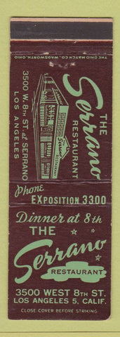 Matchbook Cover - The Serrano Restaurant Los Angeles CA
