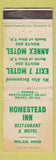 Matchbook Cover - Homestead Inn Milan OH WORN