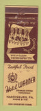 Matchbook Cover - Hotel Warner Harrisburg PA
