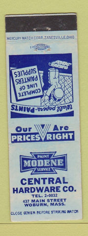 Matchbook Cover - Modene Paint Service Central Hardware Woburn MA