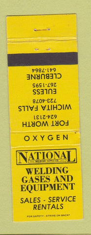 Matchbook Cover - National Welding Gases Equipment Fort Worth Euless Cleburne TX