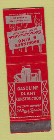 Matchbook Cover - Groninger & King Contractors Pampa TX WEAR
