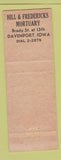 Matchbook Cover - Hill and Fredericks Mortuary Davenport IA
