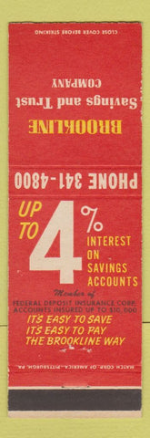 Matchbook Cover - Brookline Savings and Loan Pittsburgh Derry PA