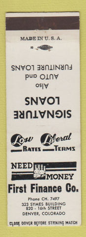 Matchbook Cover - First Finance Company Denver Colorado