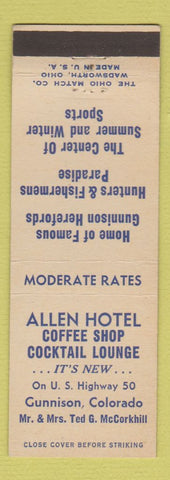 Matchbook Cover - Allen Hotel Gunnison Colorado