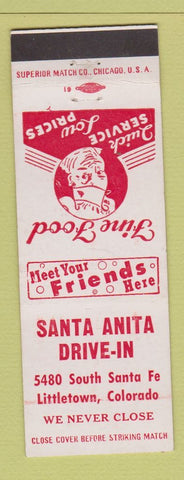 Matchbook Cover - Santa Anita Drive In Littletown Colorado Littleton
