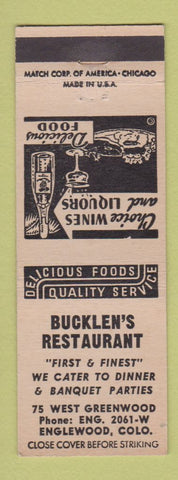 Matchbook Cover - Bucklen's Restaurant Englewood Colorado