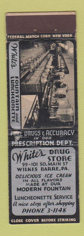 Matchbook Cover - White's Drug Store Wilkes Barre PA FEDERAL LONG WORN BACK