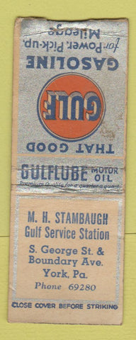 Matchbook Cover - Gulf oil gas MH Stambaugh York PA WEAR BOBTAIL