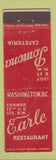 Matchbook Cover - Earle Restaurant Washington DC FEDERAL LONG