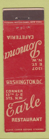 Matchbook Cover - Earle Restaurant Washington DC FEDERAL LONG