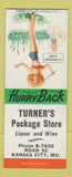 Matchbook Cover - Turner's Package Liquor Kansas City MO pinup WEAR BOBTAIL