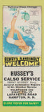 Matchbook Cover - Hussey's Calso oil gas Hampton NH pinup WORN BOBTAIL