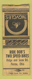 Matchbook Cover - Ride Bob's Bicycle Shop Parma OH WORN BOBTAIL