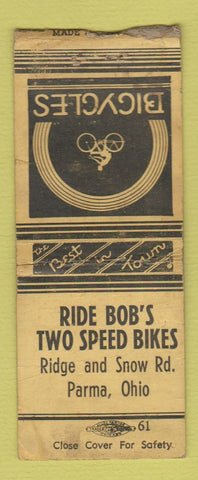 Matchbook Cover - Ride Bob's Bicycle Shop Parma OH WORN BOBTAIL