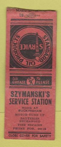 Matchbook Cover - Szymanski's Standard oil gas WEAR BOBTAIL