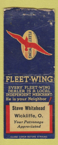 Matchbook Cover - Fleet Wing oil gas Wickliffe OH Steve Whitehead WEAR BOBTAIL