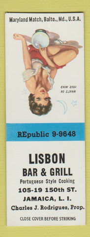 Matchbook Cover - Lisbon Bar Grill Jamaica LI NY pinup BOBTAIL
