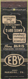 Matchbook Cover - EBY Works Paradise PA fertilizer Leaman Place WEAR