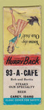 Matchbook Cover - 93 A Cafe Carey ID pinup WORN BOBTAIL