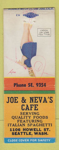 Matchbook Cover - Joe & Neva's Cafe Seattle WA pinup BOBTAIL