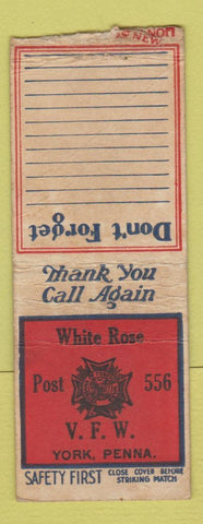 Matchbook Cover - White Rose VFW SAFETY FIRST WEAR BOBTAIL