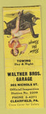 Matchbook Cover - Walther Bros Garage Clearfield PA pinup BOBTAIL