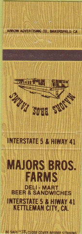 Matchbook Cover - Major Bros Farms Deli Kettleman City CA