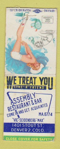 Matchbook Cover - Assembly Restaurant Bar Denver Colorado pinup BOBTAIL