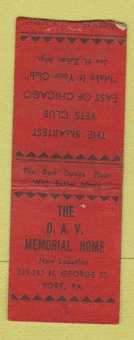 Matchbook Cover - DAV Memorial Home York PA WEAR BOBTAIL