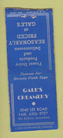 Matchbook Cover - Gale's Creamery BOBTAIL