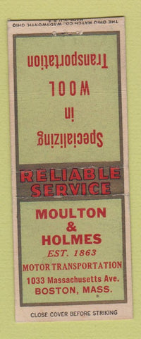 Matchbook Cover - Moulton & Holmes Trucking wool Boston MA WEAR BOBTAIL
