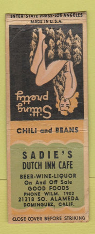 Matchbook Cover - Sadie's Dutch Inn Cafe Dominguez CA pinup  BOBTAIL