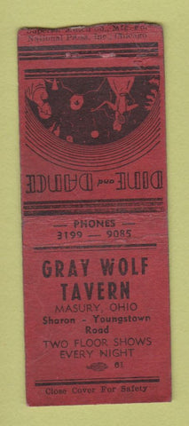 Matchbook Cover - Gray Wolf Tavern Masury OH WORN BOBTAIL
