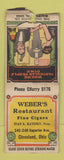 Matchbook Cover - Weber's Restaurant Cleveland OH BOBTAIL