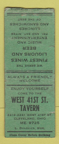 Matchbook Cover - West 41st St Tavern Cleveland OH WORN BOBTAIL