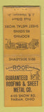 Matchbook Cover - Guaranteed Roofing Sheet Metal Parma OH BOBTAIL
