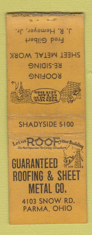 Matchbook Cover - Guaranteed Roofing Sheet Metal Parma OH BOBTAIL