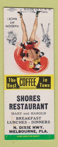 Matchbook Cover - Shores Restaurant Melbourne FL pinup WEAR BOBTAIL