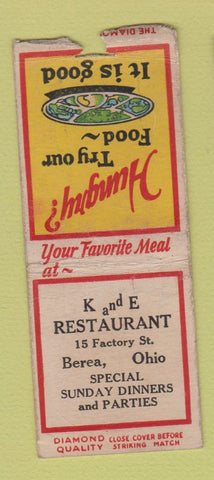 Matchbook Cover - K and E Restaurant Berea OH DQ WEAR BOBTAIL