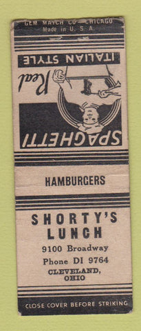 Matchbook Cover - Shorty's Lunch Cleveland OH BOBTAIL