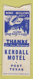 Matchbook Cover - Kendall Motel Post TX BOBTAIL