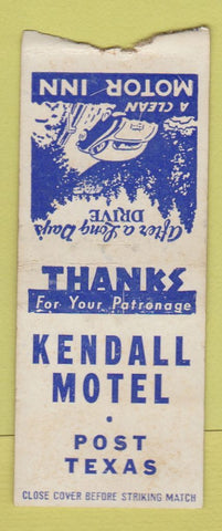 Matchbook Cover - Kendall Motel Post TX BOBTAIL