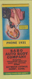 Matchbook Cover - Sabo Auto Body Derby CT pinup BOBTAIL
