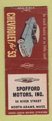Matchbook Cover - 1953 Chevrolet Spofford Motors North Adams MA BOBTAIL