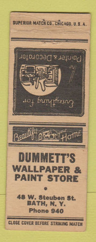 Matchbook Cover - Dummett's Wallpaper Paint Store Bath NY BOBTAIL