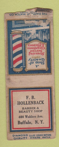 Matchbook Cover - FB Hollenback Barber Shop Buffalo NY DQ WEAR BOBTAIL